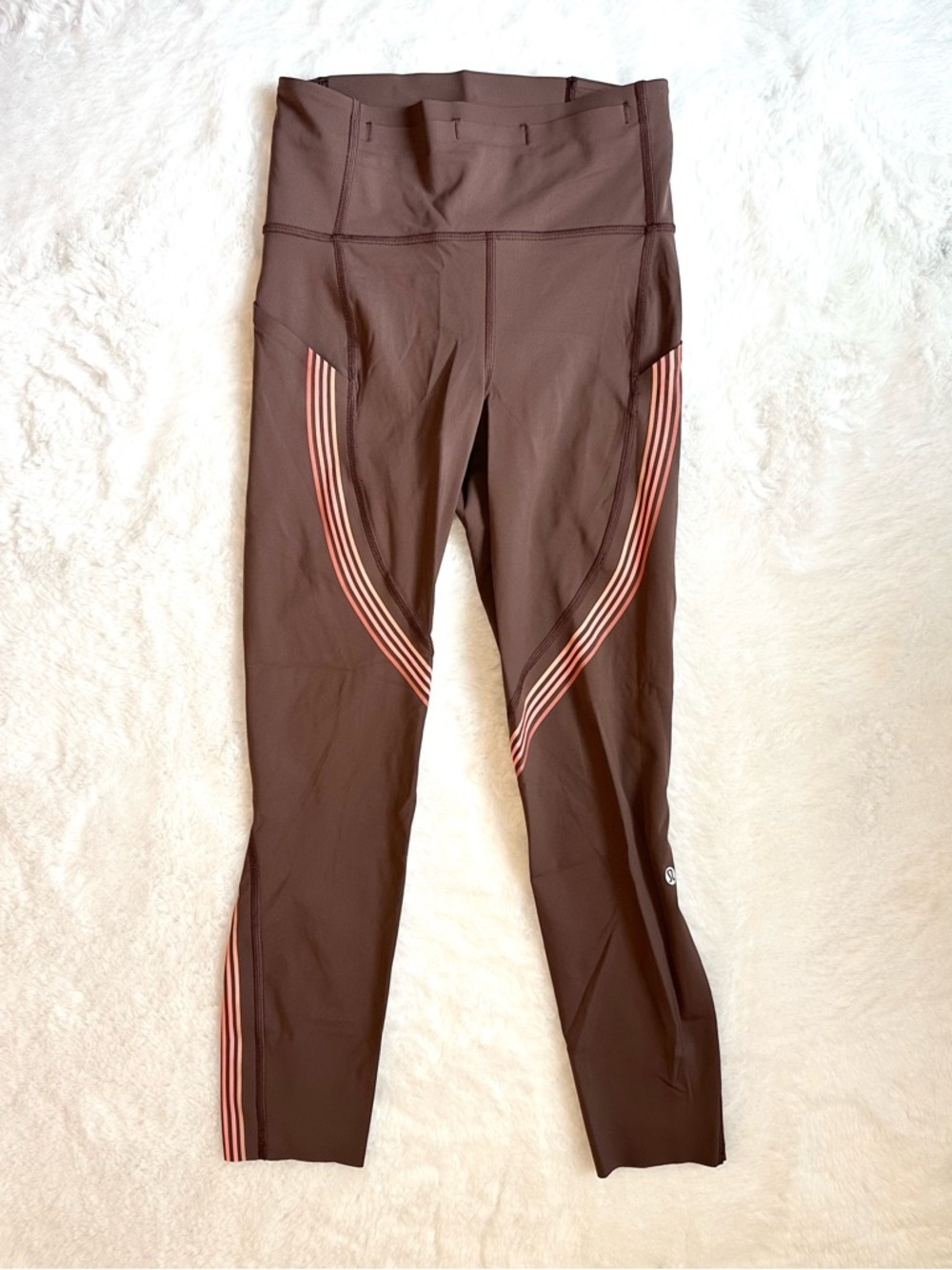 LULULEMON Leggings High Rise Size 4 Brown Pink Stripe 23” Inseam Activewear Gym